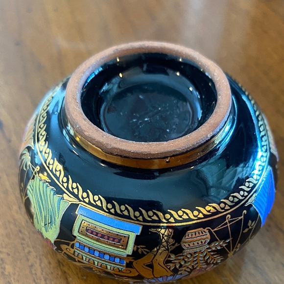 Greek mythology 24k trim Vintage Black and Gold Accent Jar with Colorful Motifs - Picture 7 of 11
